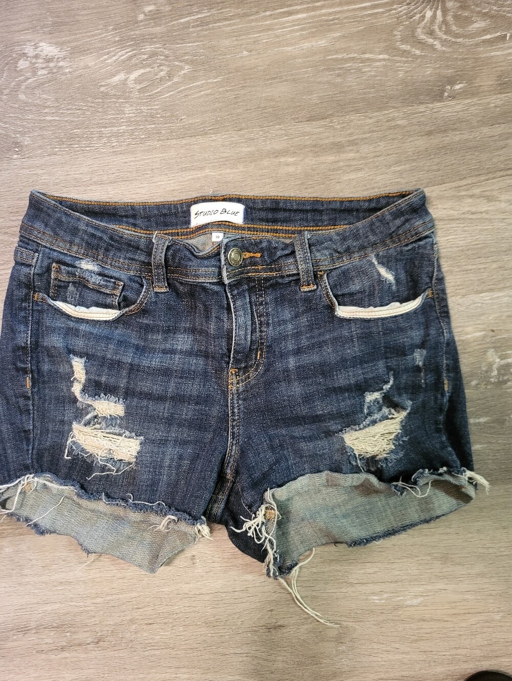 Studio Blue Womens Denim Distressed Cut Off Shorts Raw Edge Size 29 Blue